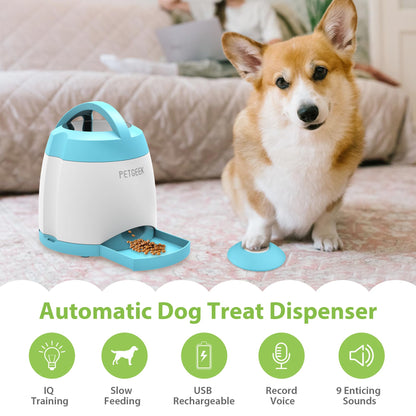 PETGEEK Dog Food Dispenser Toy, Treat Dispensing Dog Toys for IQ Training, Interactive Puzzle Toys to Keep Them Busy, 3000mAh USB Rechargeable Pet Treat Dispenser with Push Remote Button, 400ml