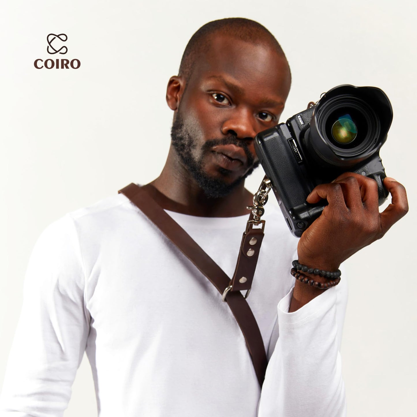 C Coiro Leather Camera Strap for One Camera - Professional Single Leather Harness Shoulder Strap Quick Release Gear DSLR/SLR, Camera Accessories for Photography, Brown