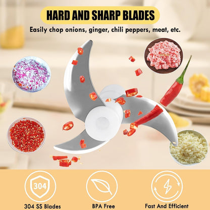 4-in-1 Electric Hand Mixer, Electric Whisk, Mini Onion Chopper 10Oz, Small Cordless Hand Blender, Milk Frother Wand for Coffee, Matcha, 4 Speed Rechargeable Food Processor for Baby Food Maker