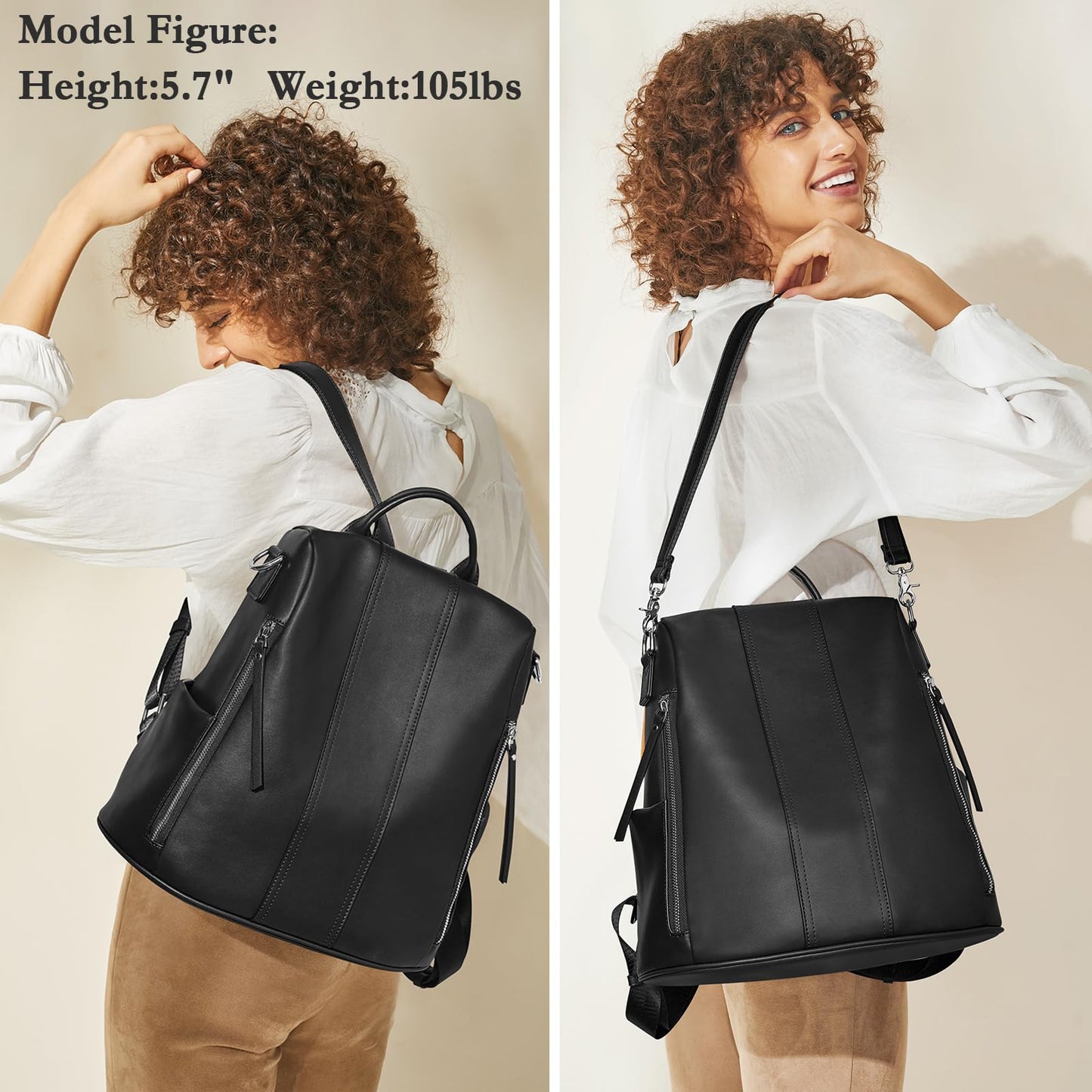 S-ZONE Leather Backpack Purses for Women Antitheft Rucksack Shoulder Bag Medium