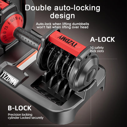 TYZDMY Adjustable Dumbbells Set of 2，Free Weights Dumbbells Set，Adjustable Dumbbell Set，52.5 lbs pair 105 lbs，15 in 1，for Men/Women Gym Equipment for Home Strength Training Equipment