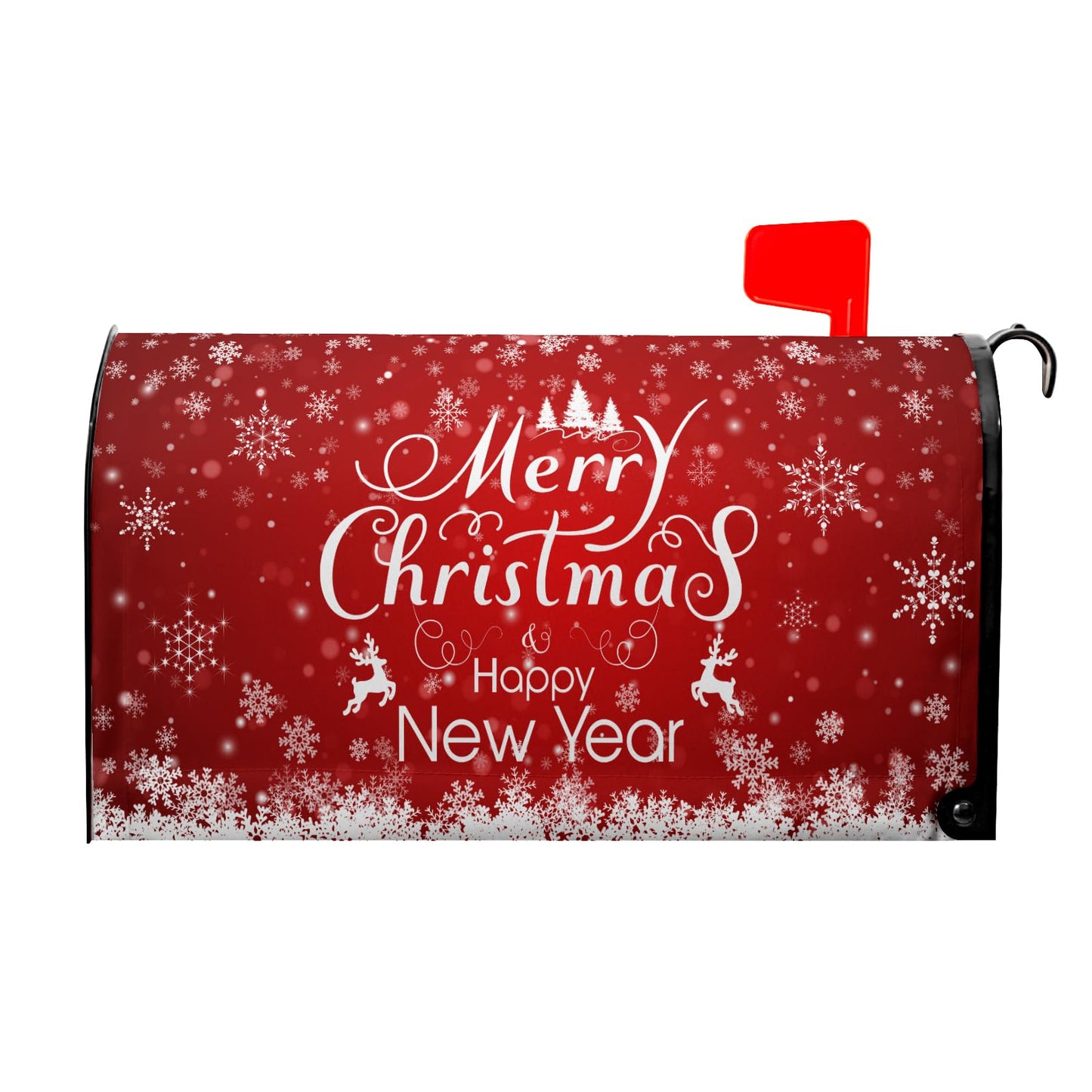 Anyako Merry Christmas Mailbox Cover Snowflake Welcome Red Mailbox Covers Magnetic Standard Size 21" X 18" Winter Xmas Holiday Mailbox Wrap Post Letter Box Cover Decor for Home Outdoor Yard Garden