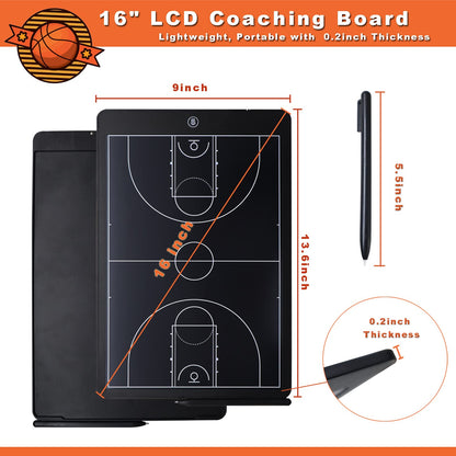 Augctoer 16'' LCD Screen Tactical Coaching Marker Board, Electronic Board with Stylus Pen,with Lock Function,for Coach Basketball Soccer (Basketball Coach Board)
