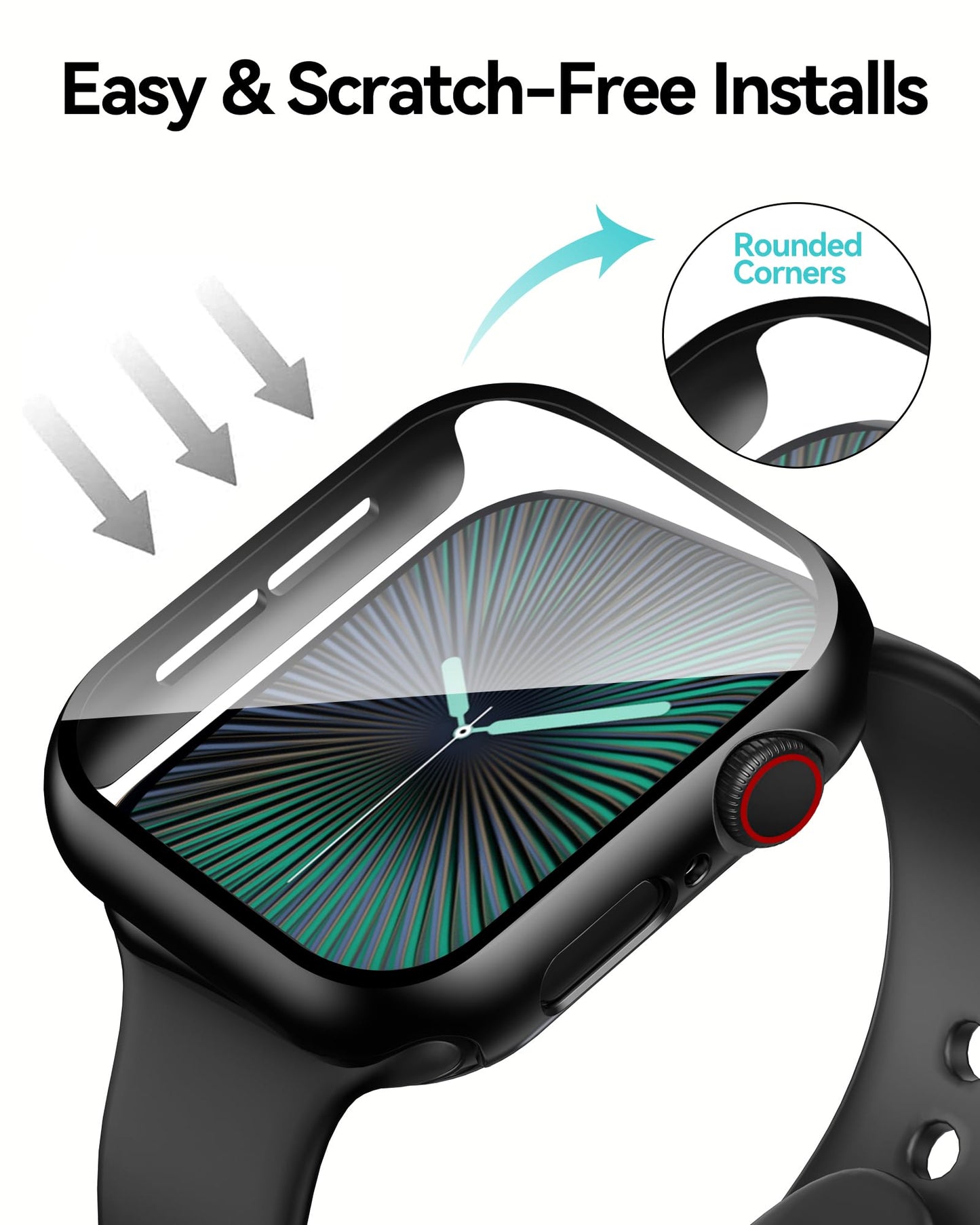 Smiling 2 Pack Case Compatible with Apple Watch SE 3 (2025)/ SE 2/ SE/Series 6/5/4 44mm with Tempered Glass Screen Protector, Hard PC Case Overall Protective Cover - Black
