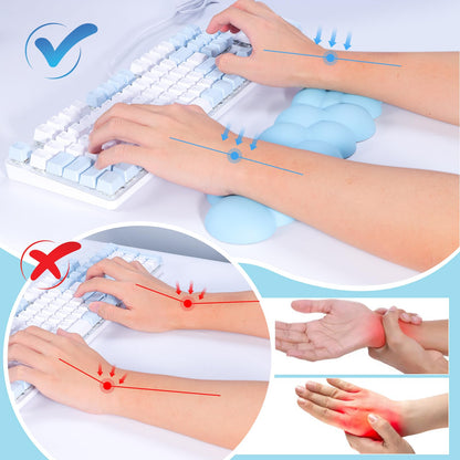 Leolee Keyboard Cloud Wrist Rest, Blue Cloud Wrist Rest with Leather Surface Memory Foam Non-Slip Base Cloud Palm Rest for Relieve Wrist & Arm Pain for PC Gaming/Office/Computer/Laptop
