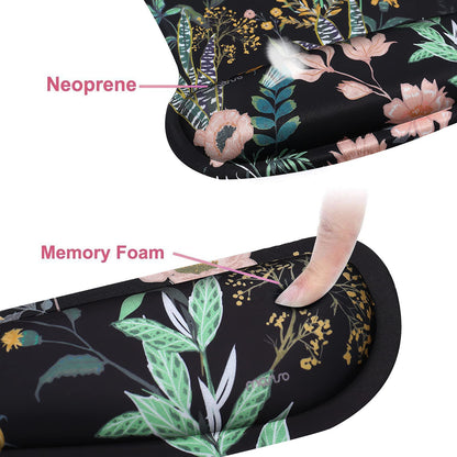 MOSISO Wrist Rest Support for Mouse Pad&Keyboard Set, Wild Flowers Ergonomic Mousepad&Coaster Non-Slip Base Home/Office Pain Relief&Easy Typing Cushion with Neoprene Cloth&Raised Memory Foam, Black