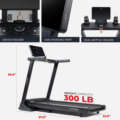 Sunny Health & Fitness Astra Elite Advanced Brushless Technology Treadmill with 15-Level Auto Incline, Wide Running Deck & Exclusive SunnyFit® App Enhanced Bluetooth Connectivity - SF-T722052