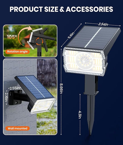 Solar Spot Lights Outdoor,Adjustable Warm&Cool,IP67 Waterproof,3 Color+3 Modes,2-in-1 Wall Lights Solar Powered Spotlights for Pathway/Garden/Yard/Patio/Driveway/Tree/Landscape Lighting Outside Decor