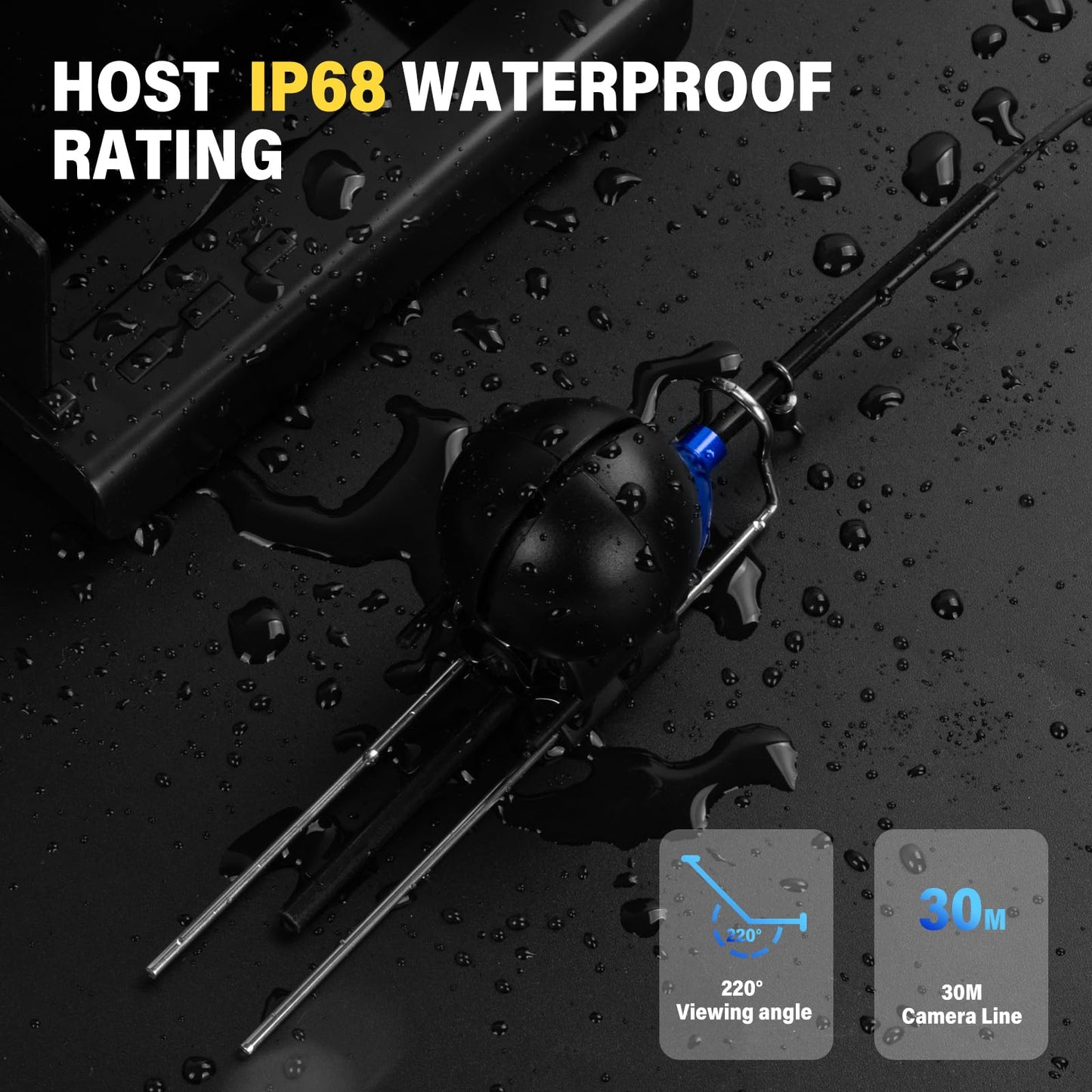 5inch Portable Fish Finder Camera Underwater Fishing Camera, 220° Wide Angle Infrared Night Vision, Host IP65 Waterproof Ice Fishing Camera for Ice, Lake and Boat (B)