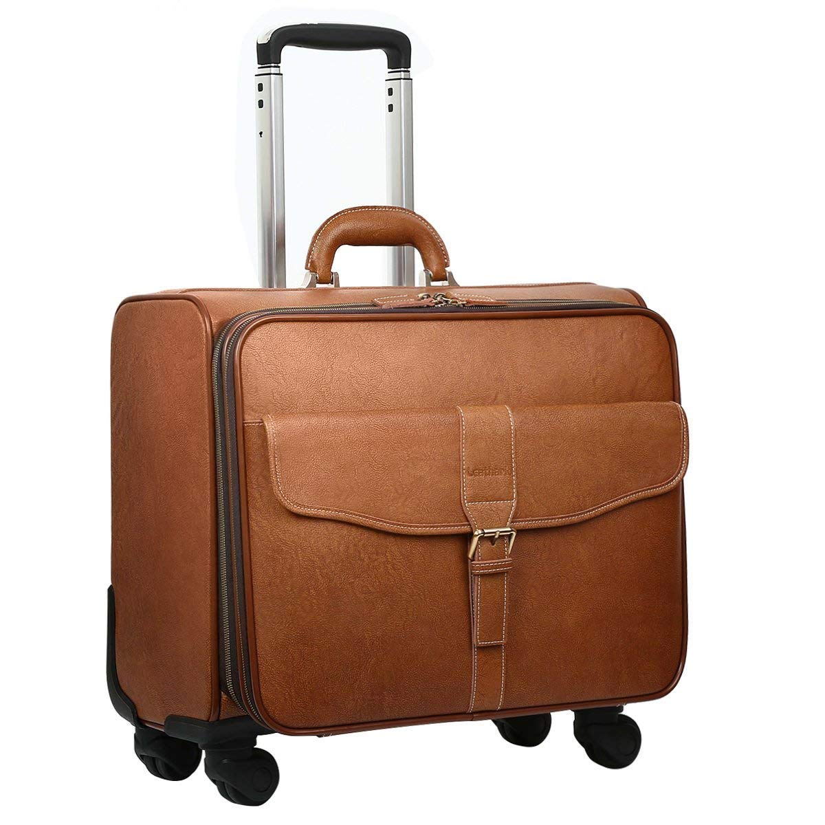 Leathario Leather Rolling Laptop Case Wheeled Briefcase Suitcase Roller Boarding