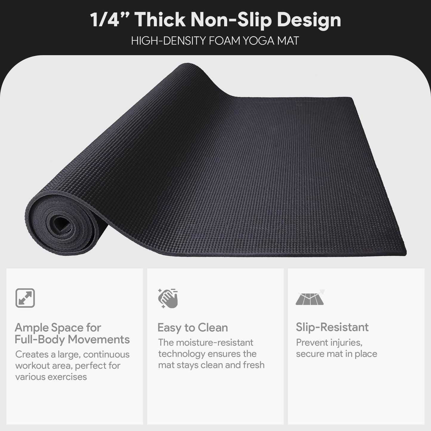 BalanceFrom GoYoga All Purpose High Density Non-Slip Exercise Yoga Mat with Carrying Strap, 1/4"