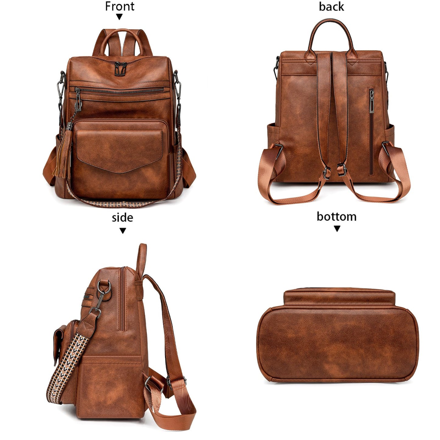 HGWSSY Womens Fashion Backpack Purse for Women Leather Multipurpose PU Ladies Shoulder Bag Travel bag Satchel Handbags (brown)