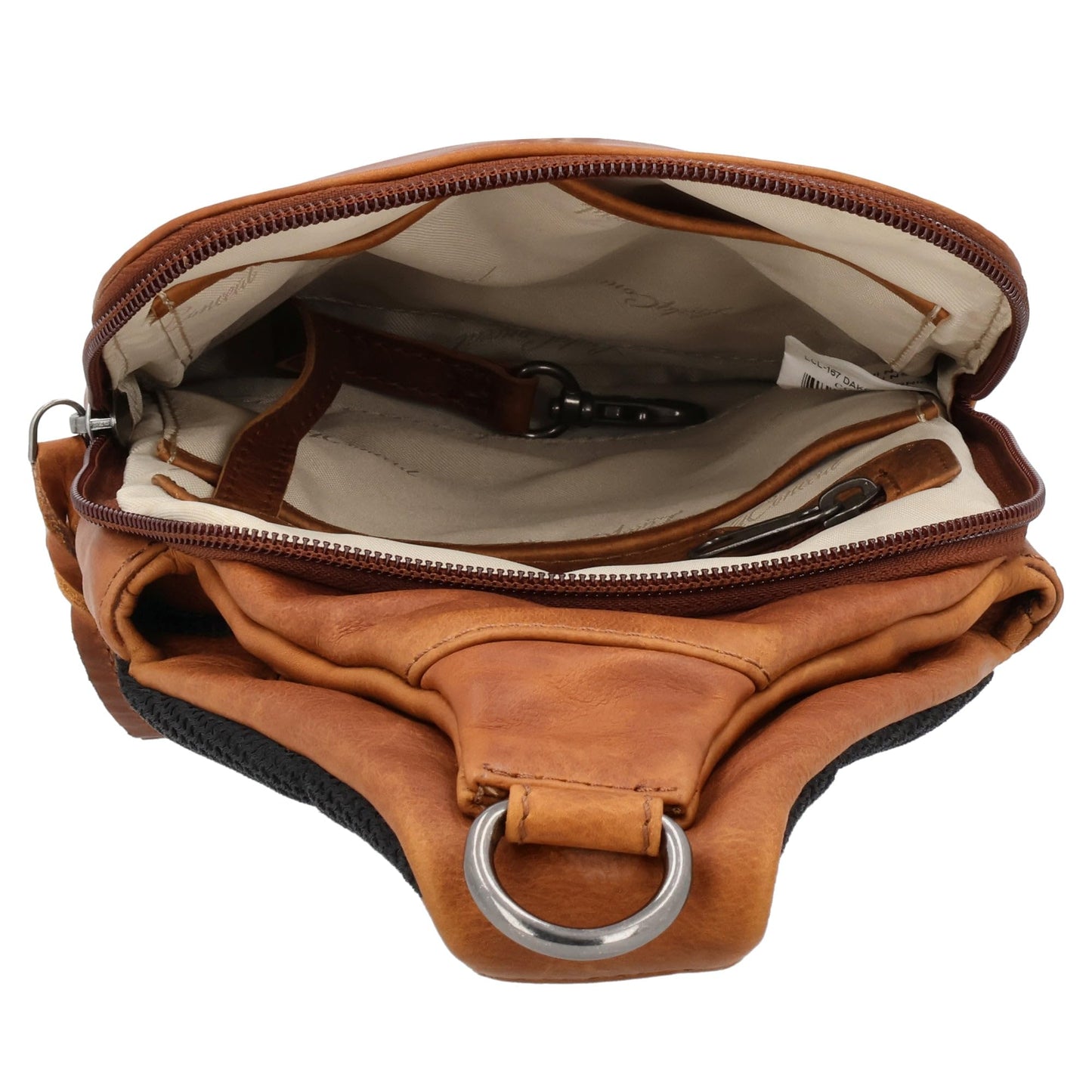 Lady Conceal - Dakota Unisex Leather Concealed Carry Sling Bag - Large Frame Handgun - Concealment pockets with Magnetic Closure and Universal Holster Backpack (Cognac) - 7" L x 15" H x 2" D