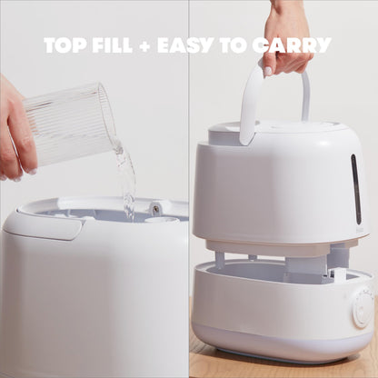 Frida Baby 3-in-1 Cool Mist Humidifier for Large Rooms, Top Fill Humidifier for Bedroom, Allergy Relief, 60 Hour Runtime + Nightlight, Auto Shut-Off, Quiet, Carry Handle, Essential Oil Diffuser