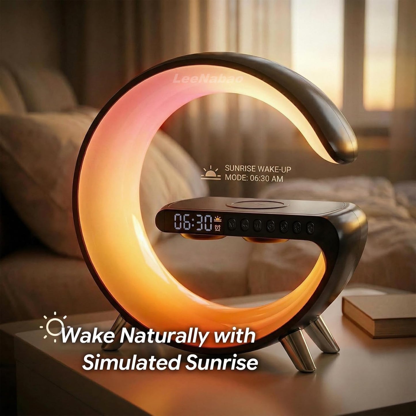Smart LED Table Lamp,4-in-1 Wireless Charger with Speaker,Night Light, Alarm Clock, and Bluetooth Speaker with App Control, Ideal Gifts for Home, Office, Christmas (Light Black)