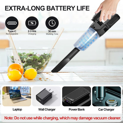 RSAOENF Handheld Vacuum Cordless Car Vacuum Cleaner with LED Light, High Power Suction, Portable Lightweight Rechargeable Hand Vacuum for Car, Home, Pet, Office