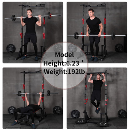 CANPA Multifunction Power Rack with Pull up Bar, Heavy Capacity and Adjustable Squat Stand Rack for Home Gym Equipment, Power Rack Cage (Black)