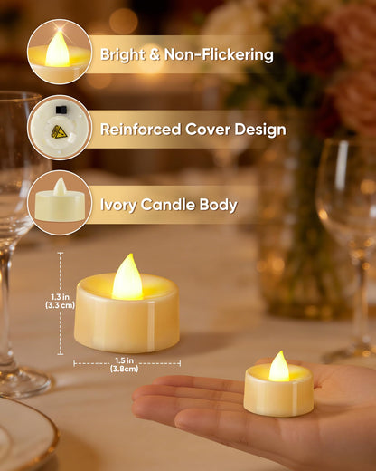 BEICHI Flameless Candles, 100 Pack Tea Lights Battery Operated, No Flickering Votive Candles LED Tea Lights for Halloween Christmas Wedding Home- Warm White, Ivory Base