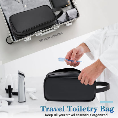 HappyDavid Soft PU Leather Zipped Travel Toiletry Bag Mens Ladies Supply Toiletry Bag Case(Black)