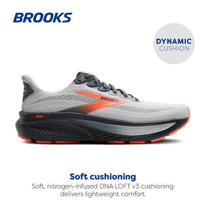 Brooks Men’s Ghost 17 Neutral Running Shoe - Oyster Mushroom/Orange/Ebony - 10 Wide
