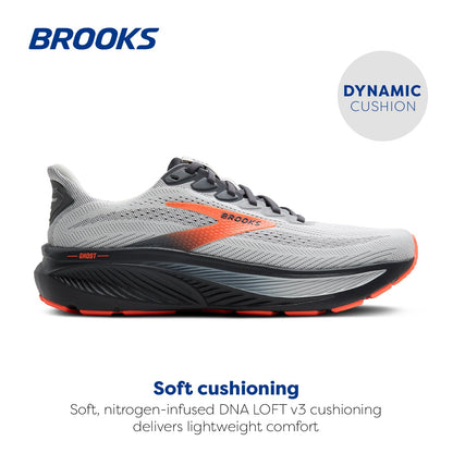 Brooks Men’s Ghost 17 Neutral Running Shoe - Oyster Mushroom/Orange/Ebony - 8 Wide
