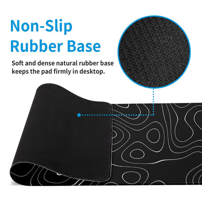 Llzdeuan Large Topographic Map Gaming Mouse Pad for Desk Black Desk Pad with Non-Slip Rubber Base Stitched Edge Desk Organizers and Accessories Desk Decor