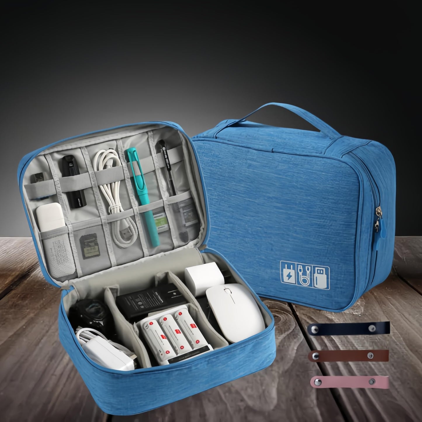 3-Wfinfing Travel Cable Organizer Pouch Electronic Accessories Carry Case Portable Waterproof All-in-One Storage Bag for Cord, Charger, Phone (Azure blue single)