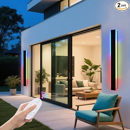 2 Pack Modern RGB Led Wall Lights Fixture, 40 inch Outdoor Long Wall Light, Dimmable Wall Mounted Light Fixtures, Exterior Long Linear Lighting for Patio, Garage, Porch, Front Door