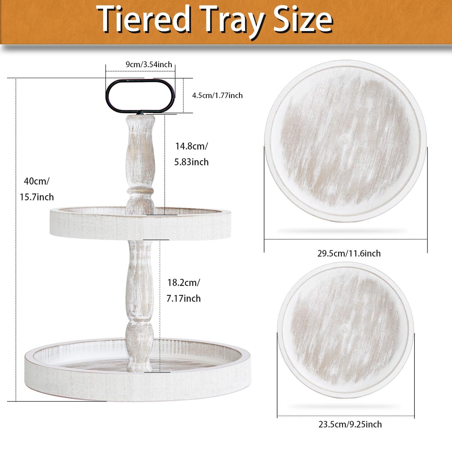Decorative Tray - Two Tiered Tray Cupcake Stand Farmhouse Rustic 2 Tiered Serving Tray for Home and Kitchen Decor, Party, Weddings-Holiday Decoration Customizable Display Options(White)