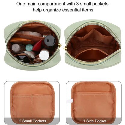 JINSI Small Makeup Bag for Purse,PU Leather Cute Travel Cosmetic Pouch Mini Make Up Bag for Organizer Toiletry Case for Women Girls with Interior Pockets and Zipper (Green)
