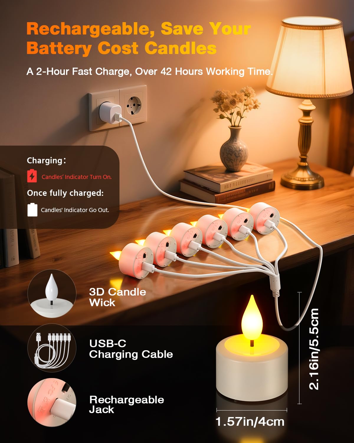 Yme Rechargeable Tea Lights Candles with Remote Timer, 12pcs Flameless Flickering LED Electric Tealights Candles with USB Cables for Home Lantern Table Party Bedroom Holiday Decorations