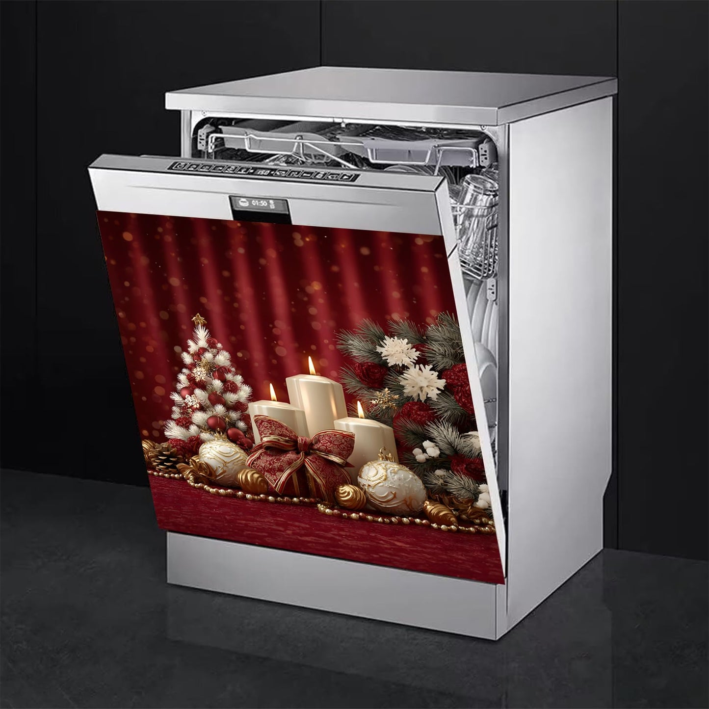 BVBOX Winter Dishwasher Magnet Cover 23"x26", Reusable Magnetic Refrigerator Covers, Dishwasher Magnets Decorative Cover Fridge Door Skin Panel Stickers (Candlelight Christmas)