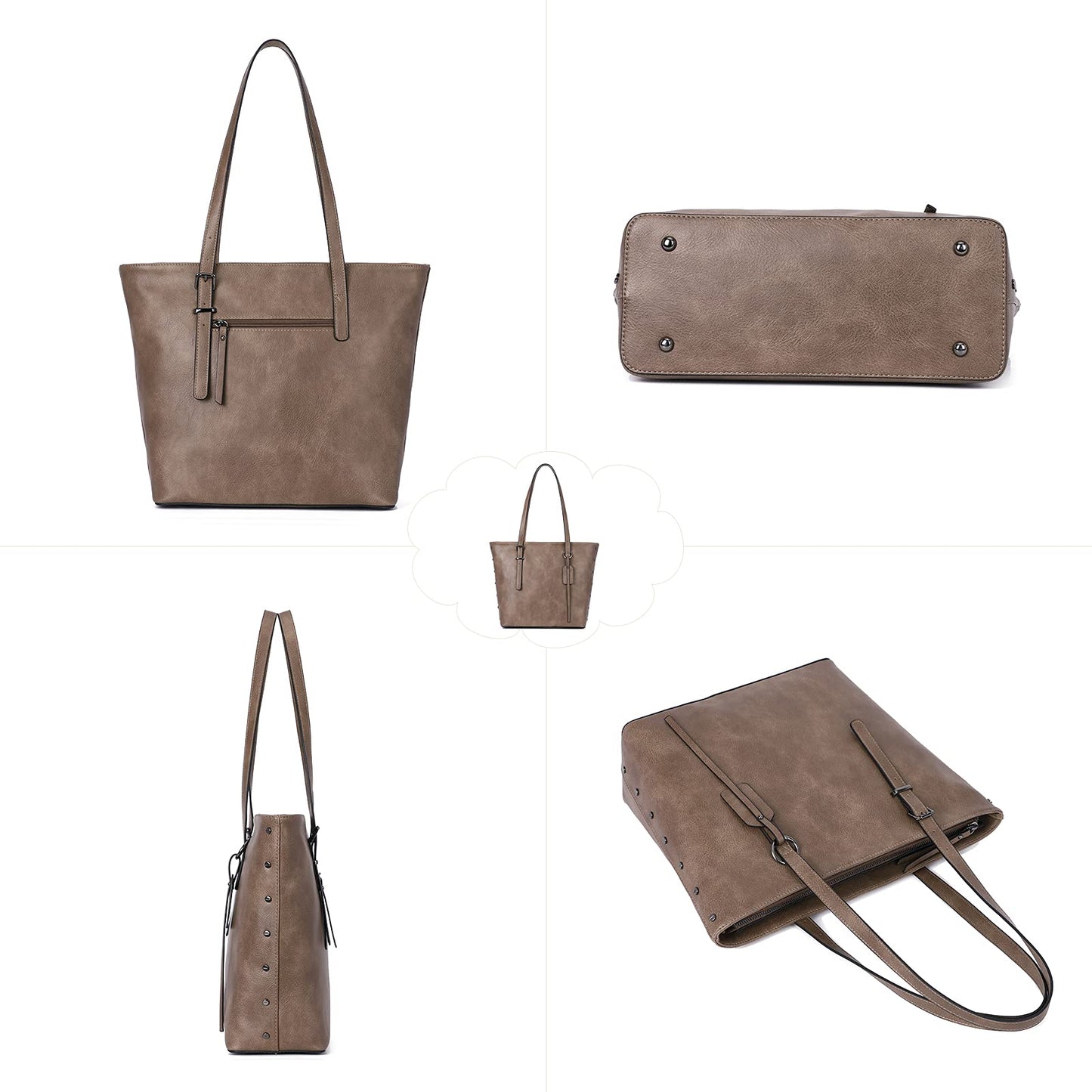 KL928 Handbag for Women Tote Bag PU Leather Large Shoulder Bag Top Handle Satchel Purses 2Pcs Set (Brown-01)