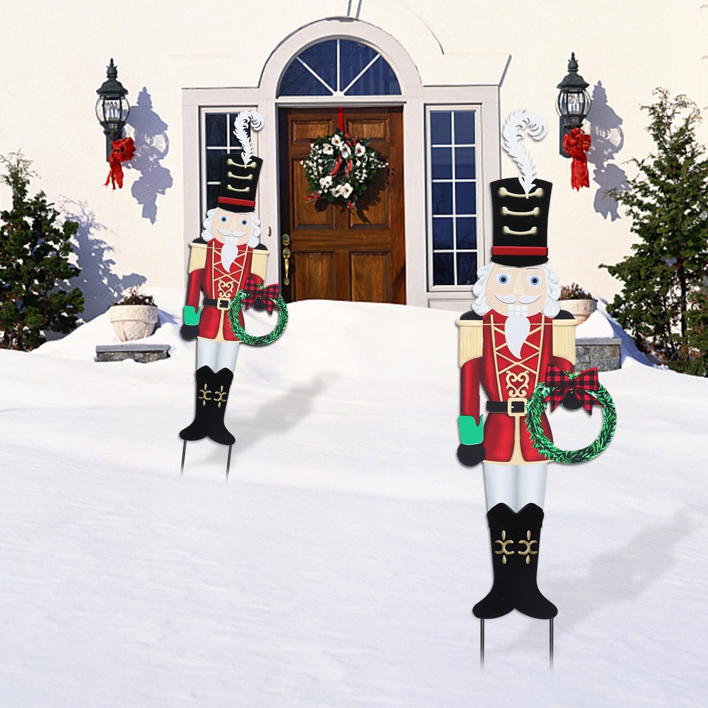 Christmas Yard Sign Decorations Outdoor Christmas Nutcracker Wreath Yard Signs with Metal Stakes for Xmas Holiday Party Lawn Sign Garden Decor Outdoor Yard Signs