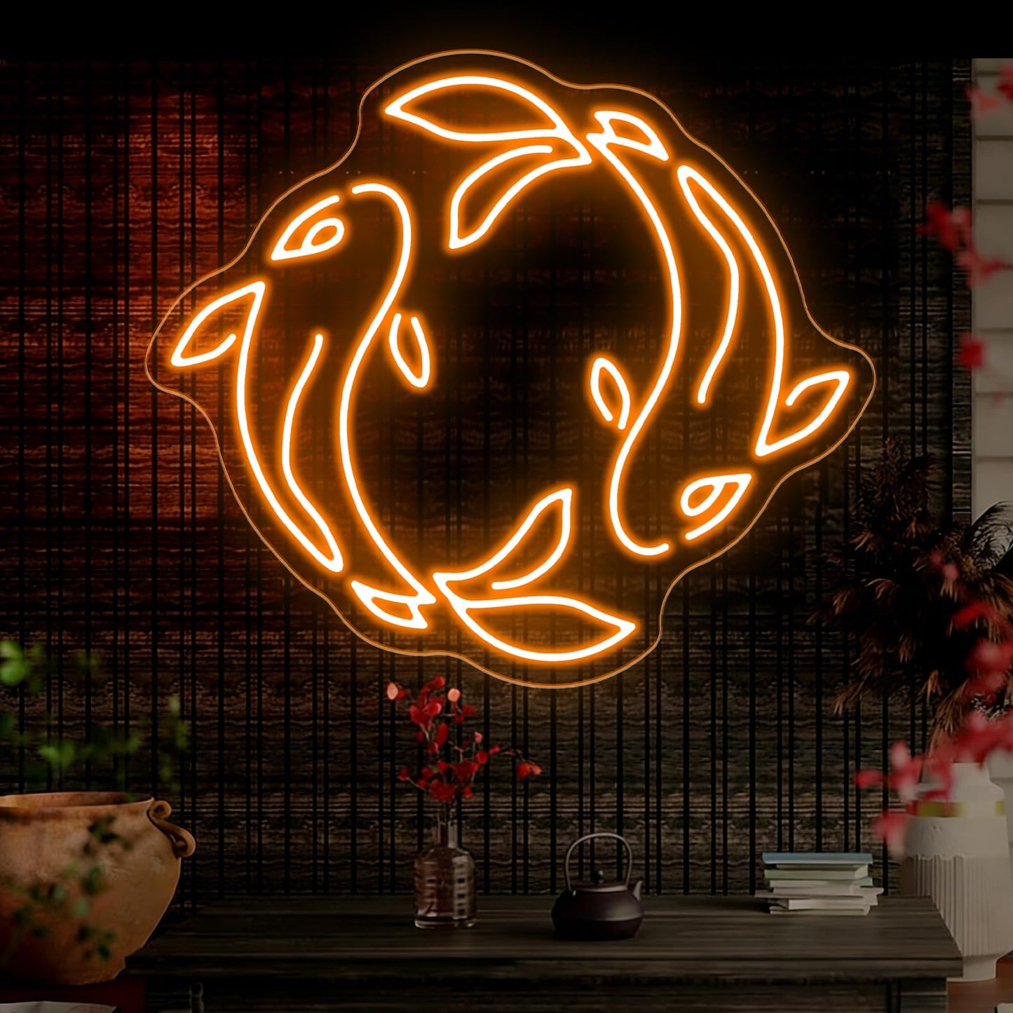 Koi Fish Neon Sign, Orange LED Neon Sign Wall Decor, Yin Yang Inspired Neon Signs for Wall Decor, Koi Fish LED Neon Wall Art Light for Bedroom Living Room Office Home Decor 15.4”×13.4”