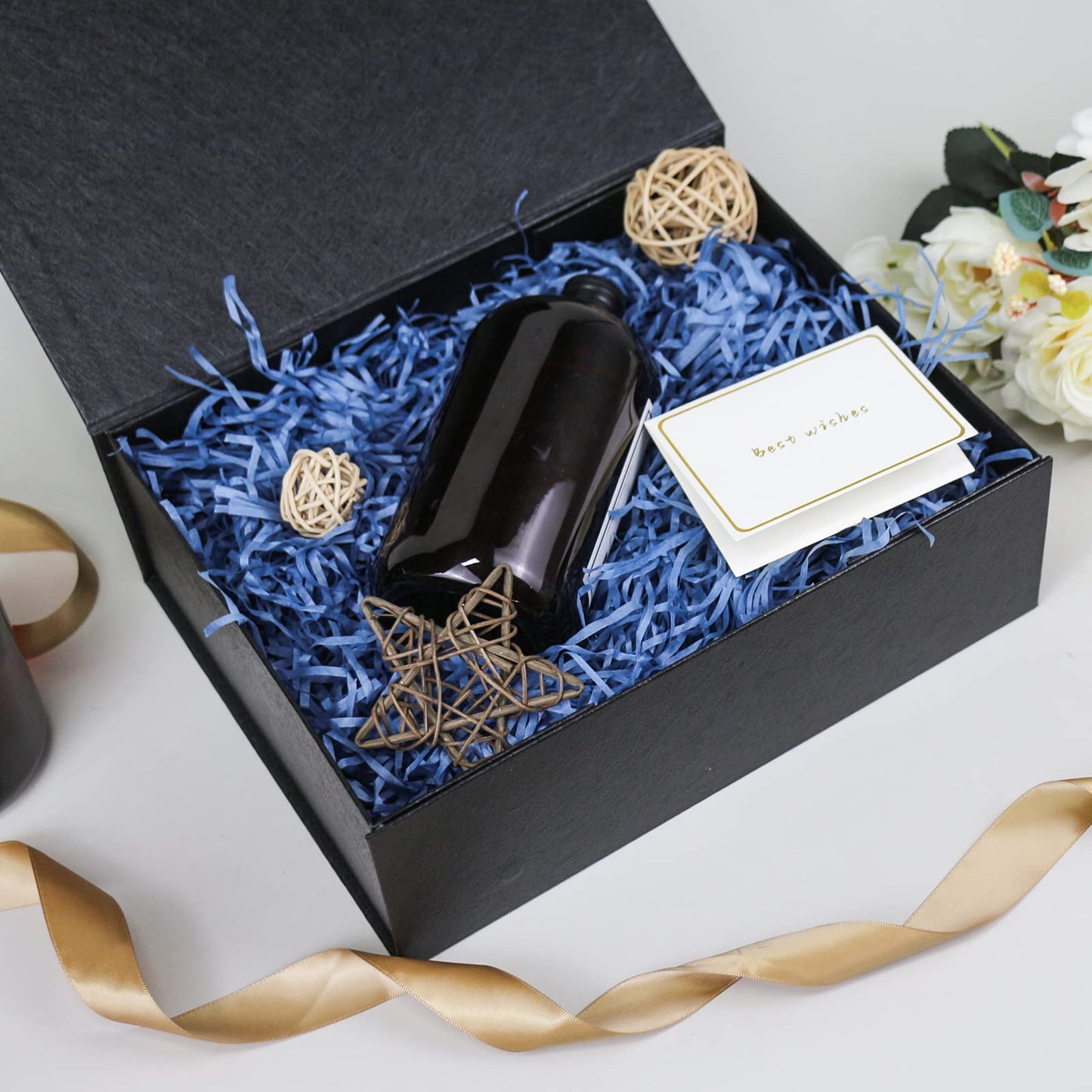 YINUOYOUJIA Large Black Gift Boxes with Lid,14"x9"x4.5" Magnetic Gift Box with Ribbon,Cards and Envelopes for Presents,Great for Wedding,Birthdays,Crafting,Gift Packaging.