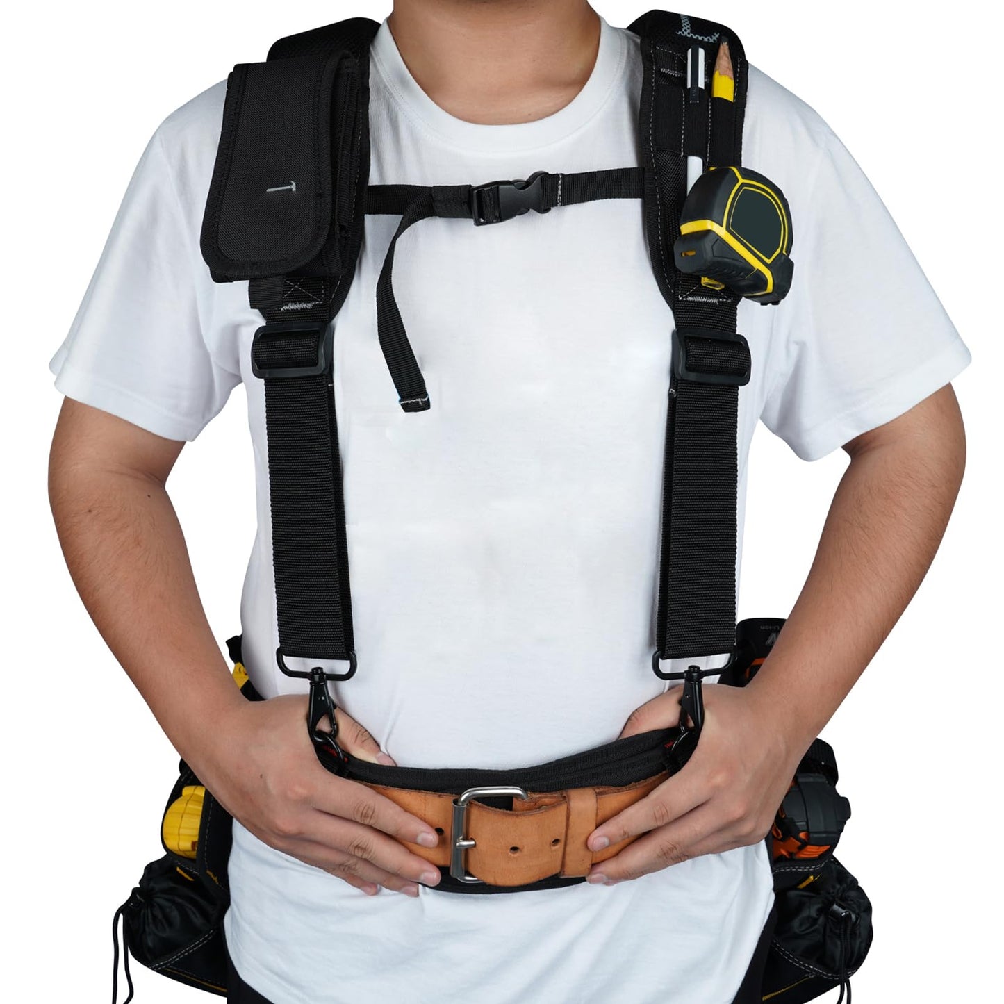 KUNN Tool Belt Suspenders Padded Construction Belt Harness with Gel Shoulder Strap Detachable Phone Holder,4 Tool Belt Loops