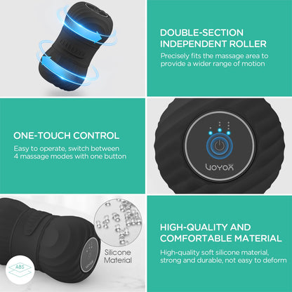 VOYOR-HEALTH Vibrating Peanut Massage Ball Roller, Electric Double Lacrosse Massage Ball with 4 Intensities for Muscle Pain Relief, Rechargeable Deep Tissue Massage, Yoga Sports Fitness MB300 (Black)