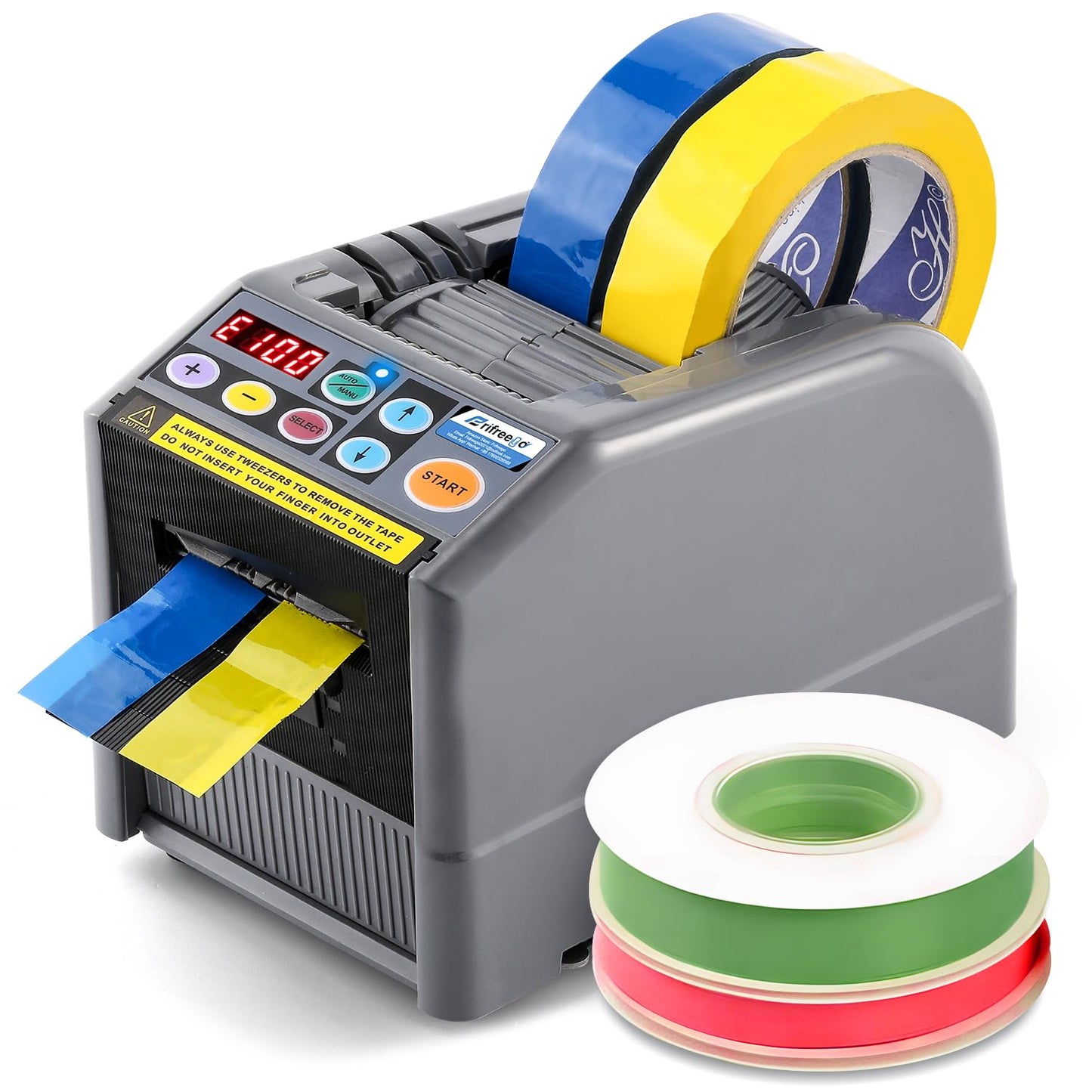 Frifreego Automatic Tape Dispenser, Electric Ribbon Cutting Machine, Upgraded Silicone Wheel for 6-60mm Width Tape/Ribbon, Max. Cutting Length 999mm, 110V, Unsuitable for Elastic Ribbons