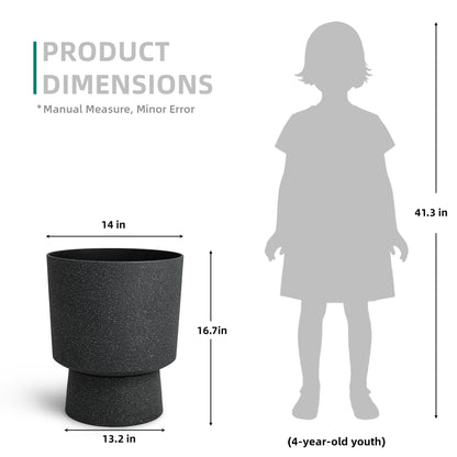Ultym 16.8" Large Planters Set of 2 Modern Pedestal Plant Pots with Drainage Hole, Durable Plastic Flower Pots w/Terrazzo Finish, Weather-Resistant for Garden Patio Balcony Home Outdoor Indoor Decor