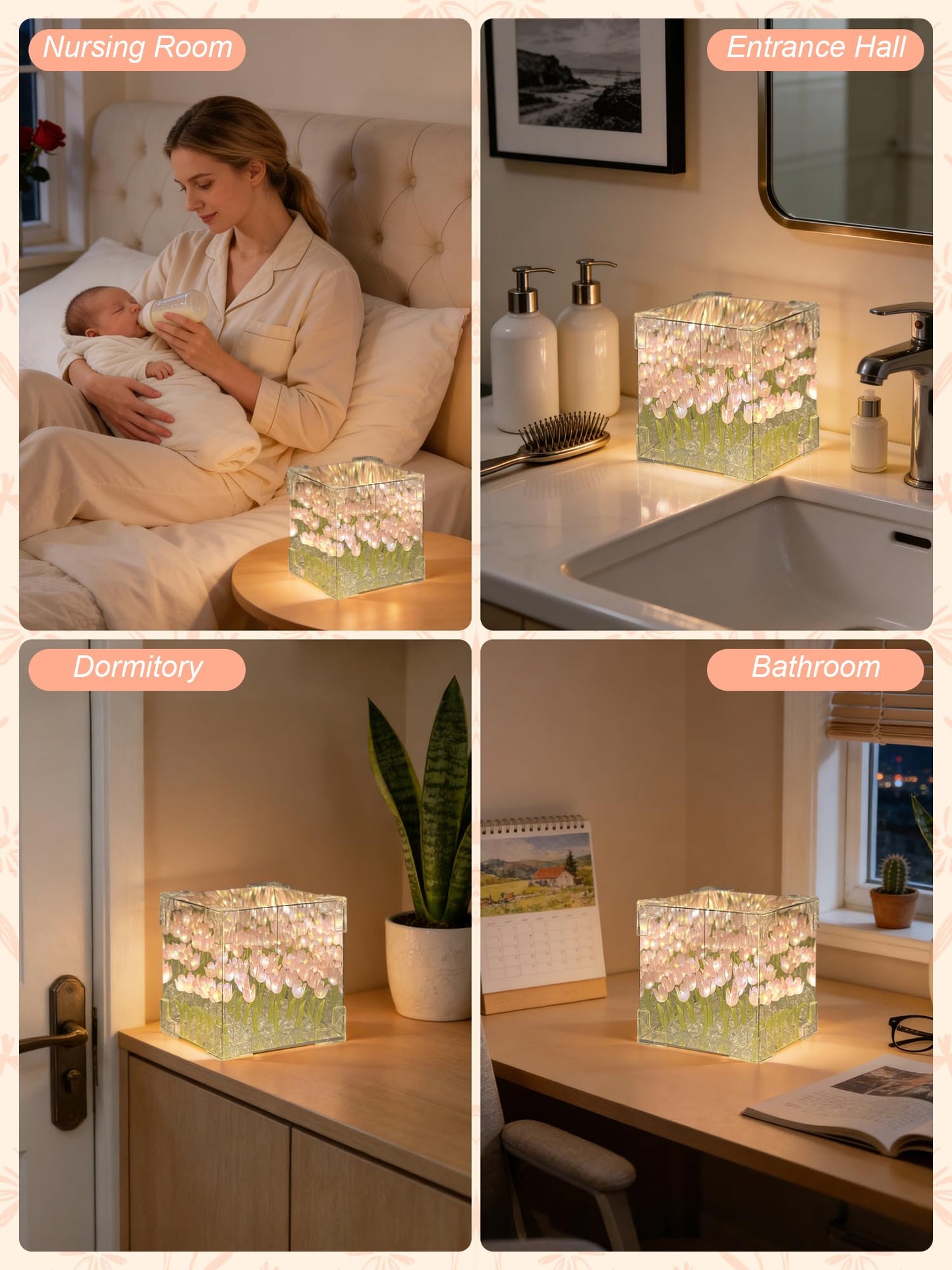 DIY Tulips Cube Mirror Lamp,Finished Tulip Night Light,Handmade Tulip Flower Magic Lights,Bedroom Living Room Desktop Decor for Mom,Girl,Couple,Friend Birthday Gift(Includes 13 LR44 Button Batteries)