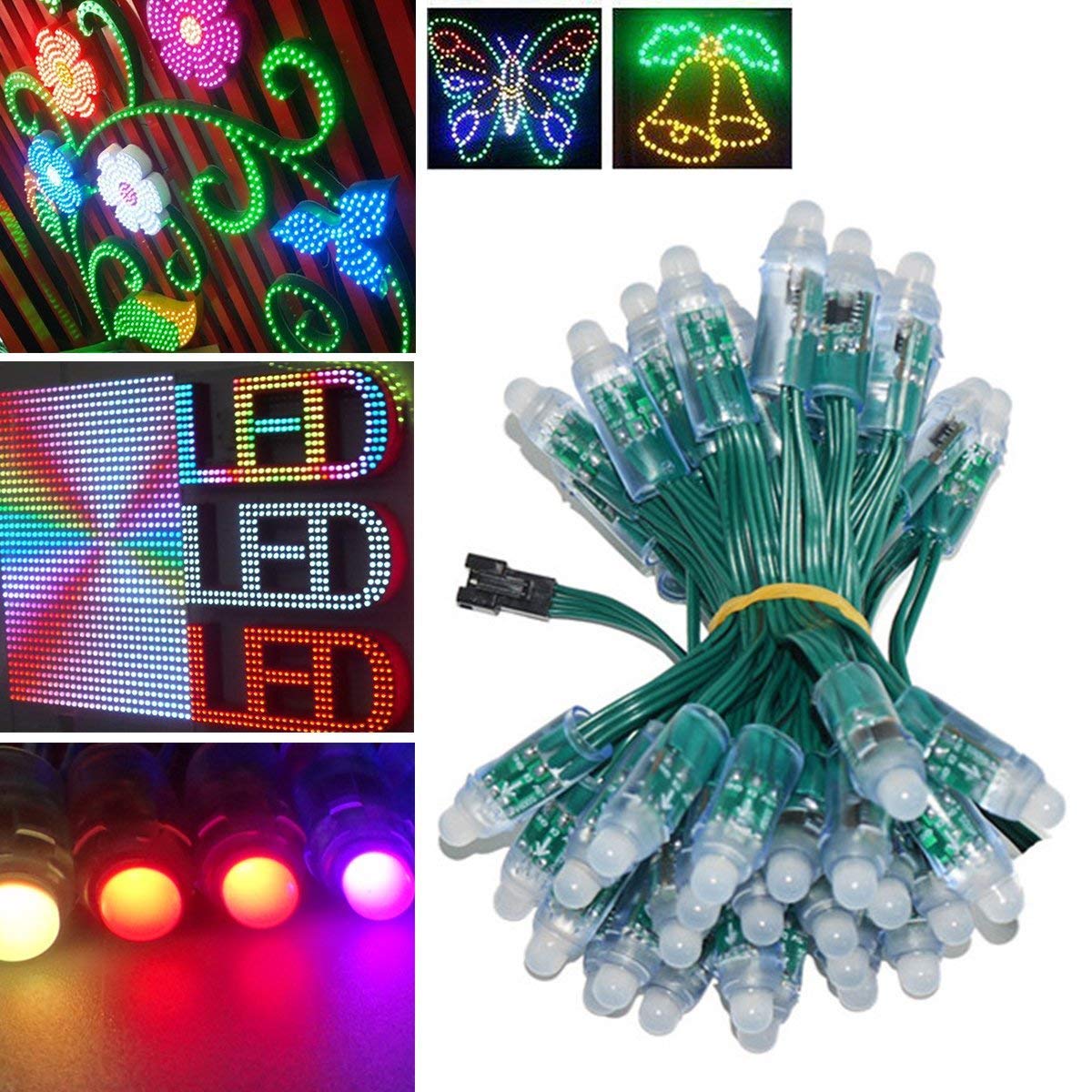 WESIRI WS2811 Diffused Digital RGB LED Pixel Lights Green Wire Individually Addressable Round DIY LED Pixels Module IP68 Waterproof DC5V 50pcs/Set
