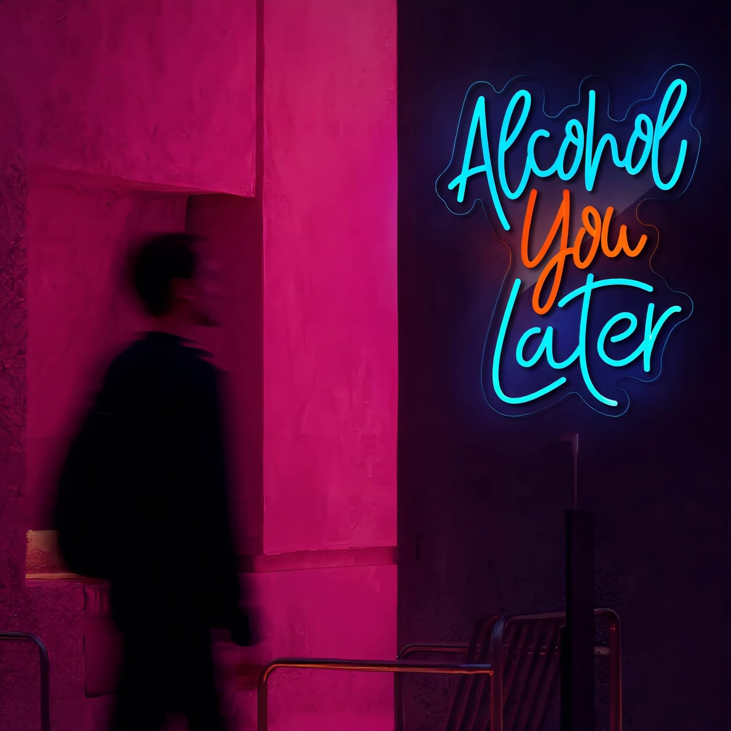 Alcohol You Later Neon Sign Alcohol Neon Sign for Wall Decor Party Deco USB Dimmable LED Neon Lights for Beer Bar Kitchen Restaurant Home Bar Pub Tavern Party Man Cave Club Shops Hotel Store Business Gift