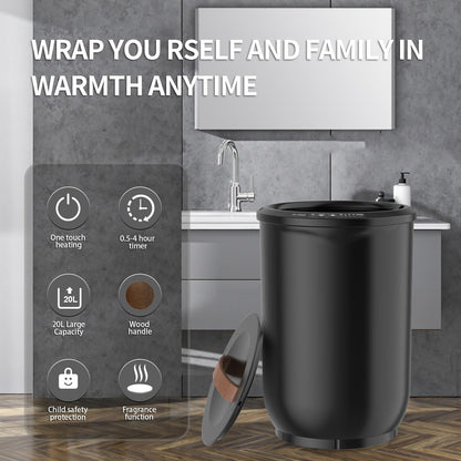 Large Towel Warmer for Bathroom - Heated Towel Warmers Bucket, Wood Handle, Auto Shut Off, Fits Up to Two 40"X70" Oversized Towels, Bathrobes, Blankets, Best Ideal for Mother's Gifts