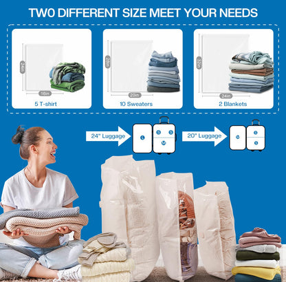 Vacuum Storage Bags for Travel, 10 Pack Vacuum Seal Bags for Clothing Travel, Compression Packing Kit with High Pressure Electric Pump, Space Saver for Clothes Luggage Traveling