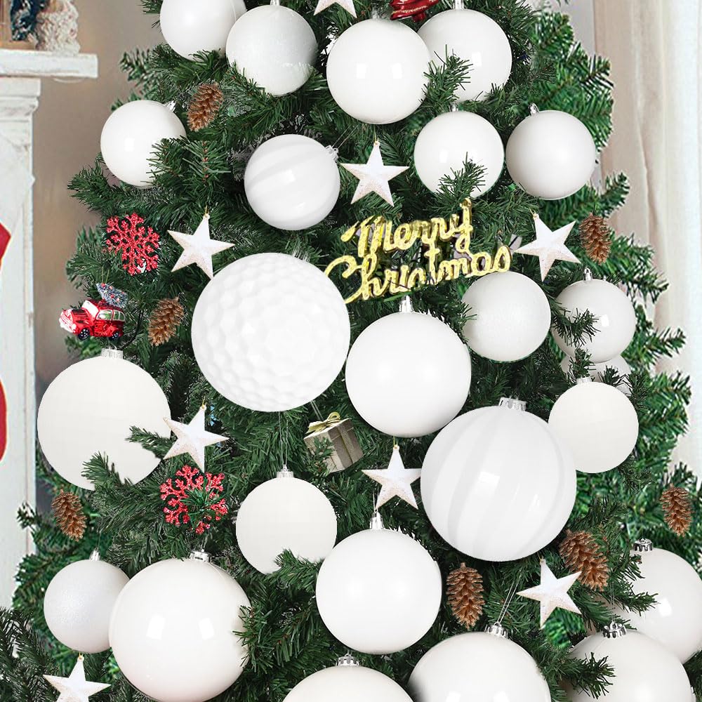 Benjia Extra Large Size Outdoor Christmas Ornaments, Oversized Huge Big Shatterproof Xmas Christmas Plastic Balls for Outside Lawn Yard Tree Hanging Decorations (6"/150mm, White, 6 Packs)