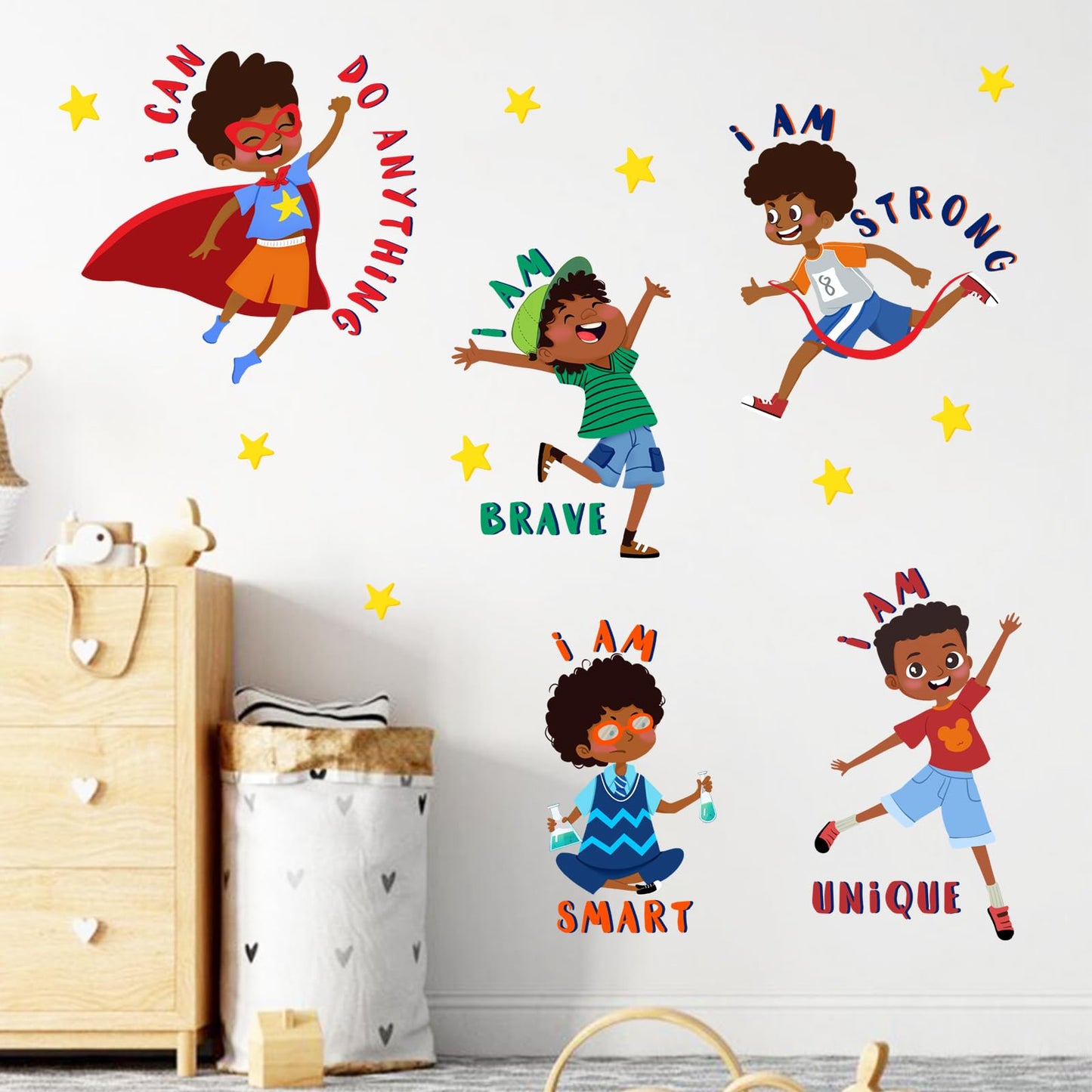 Yovkky Black Boy Inspirational Wall Decals Stickers, African American Positive Quote Toddler Baby Nursery Classroom Decor, Motivational Saying Stars Home Decorations Afro Kids Bedroom Playroom Art