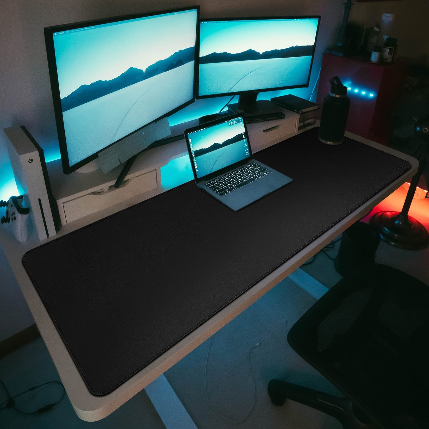 Vyaaa Leather Desk Mat, 63" x 24" Extra Large Desk Pad, Oversized Mouse Pad,Non-Slip Office Desk Pad, Waterproof Desk Blotter for Office and Home (Black)