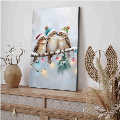Framed Canvas Wall Art Christmas Birds Winter Art Print Wall Art Holiday Poster Trendy Christmas Decor 8x12in Wood Framed