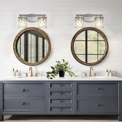mavcadonf 2-Lights Vanity Lights, Bathroom Light Fixtures Over Mirror, Brushed Nickel Vanity Light, Farmhouse Wall Lights with Clear Glass Shade, Bathroom Wall Lamp for Mirror Kitchen Bedroom